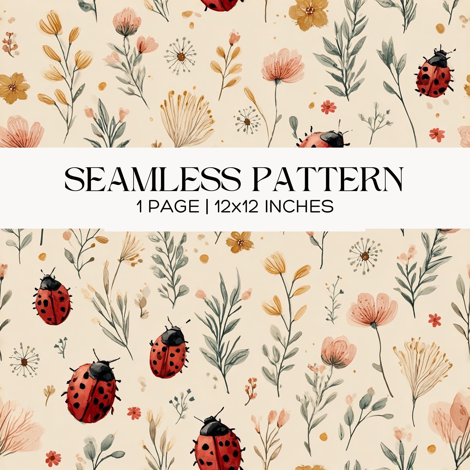 Ladybug Floral Seamless Pattern, Whimsical Nursery Fabric Design ...