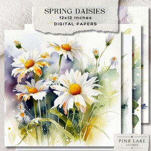 Spring Daisy Digital Paper, Watercolour Daisies Junk Journal Kit, Floral Scrapbook Paper, Wildflower Ephemera, Cottagecore Printable Art
