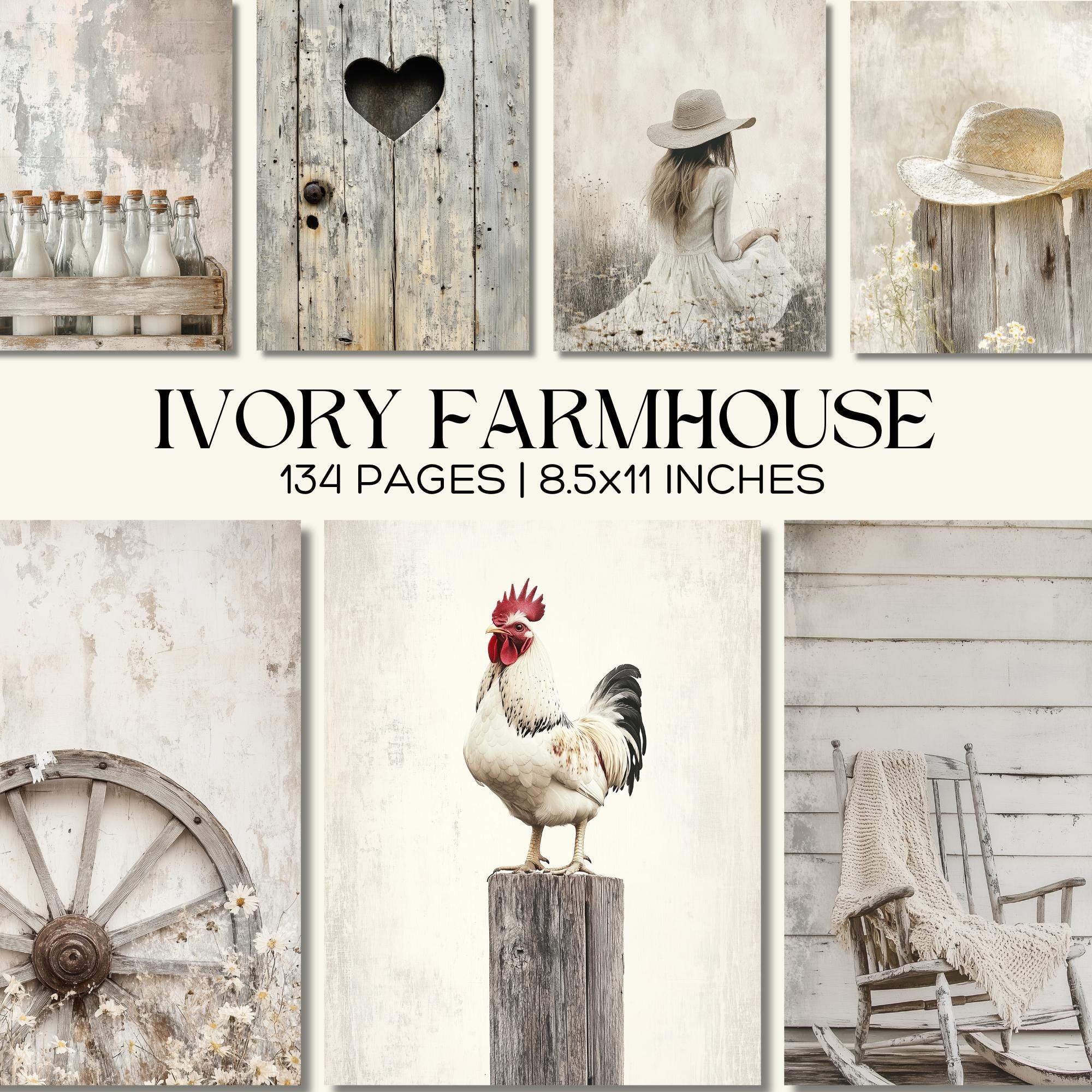 Farm Junk Journal Pages, Farmhouse Digital Paper, Vintage Ephemera, Rustic Scrapbook Kit, Shabby Chic Printables, Grunge Farm Life Aesthetic