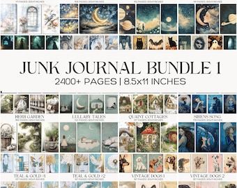 Paquete definitivo para diario creativo, megaconjunto de álbum de recortes digital de más de 2400 páginas, colección de efímeros vintage, láminas de collage floral y animal celestiales.