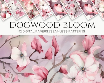 Dogwood Floral Seamless Pattern, Exotic Blooms, Digital Paper (JPG)