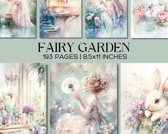 Fairy Garden Junk Journal Kit, Fairycore Pastel Cottagecore Printable Ephemera, Whimsical Fairies & Animals, Vintage Fantasy Scrapbook Paper