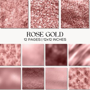 ose Gold Glitter Digital Paper Pack, Pink Foil Backgrounds, Metallic Shimmer Textures, Luxury Rose Gold Papers for Glam Planner Stickers