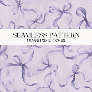 Lavender Bow Watercolor Seamless Pattern, Feminine Gift Wrap, Scrapbook Printable Backgrounds, Digital Paper