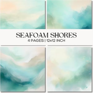 Texturas de acuarela Seafoam Shores, papel para álbum de recortes en azul aguamarina y verde (descarga digital)