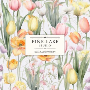 Modello senza cuciture di tulipani, carta digitale con fiori misti, stampa ripetuta di tulipani, carta per scrapbooking con tulipani acquerellati, motivo a tulipani, uso commerciale