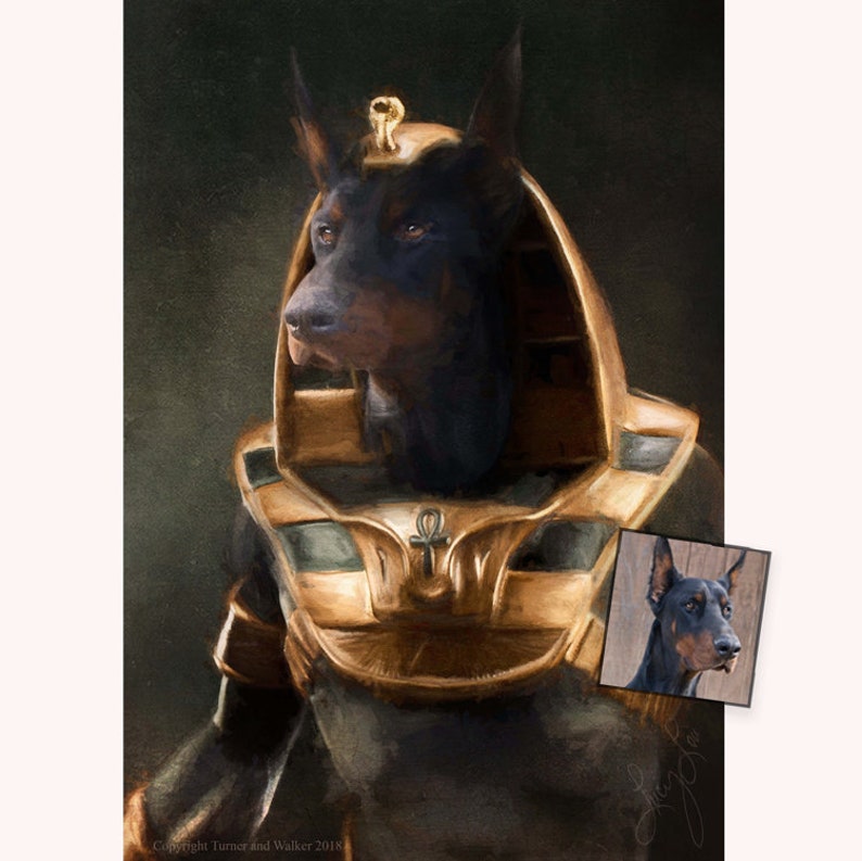 REF: 1100 Custom Pet Art. Dog portrait -Doberman Anubis Pet portraits Custom personalised images from your Dogs photograph