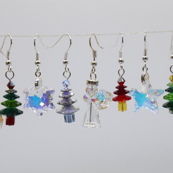 Swarovski Crystal Christmas Tree Earrings, Christmas Earrings,Swarovski Crystals trees, Angel earrings