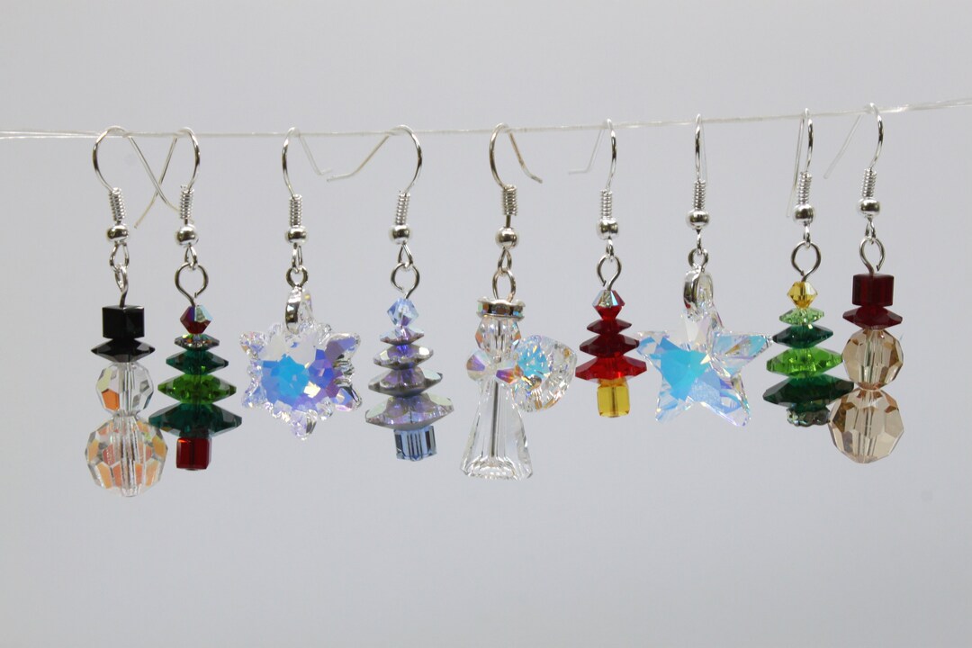 Swarovski Crystal Christmas Tree Earrings, Christmas Earrings,swarovski Crystals Trees, Angel