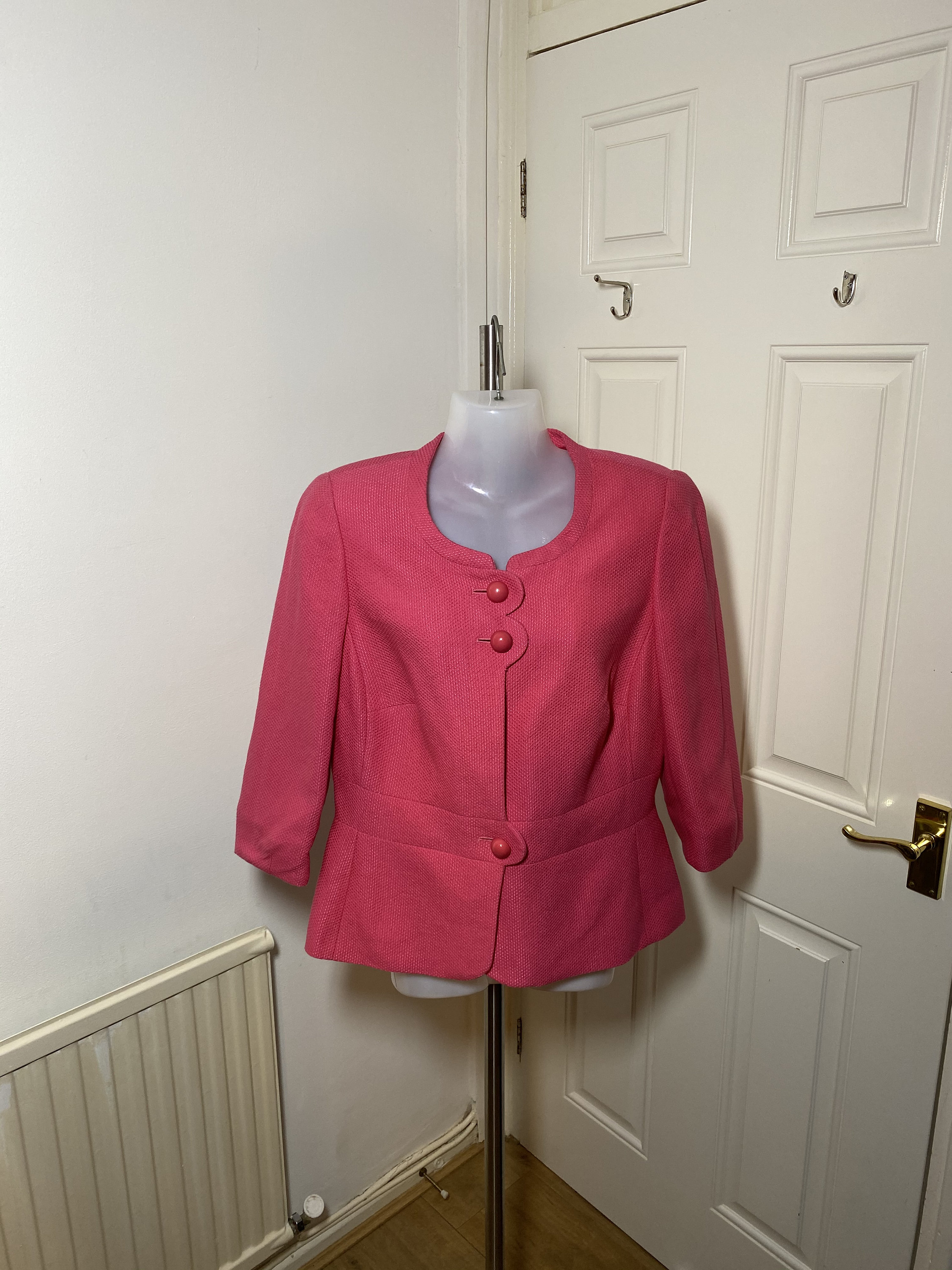 Pink short fitted Jacket 3/4 sleeve uk size 10 brocade Etsy