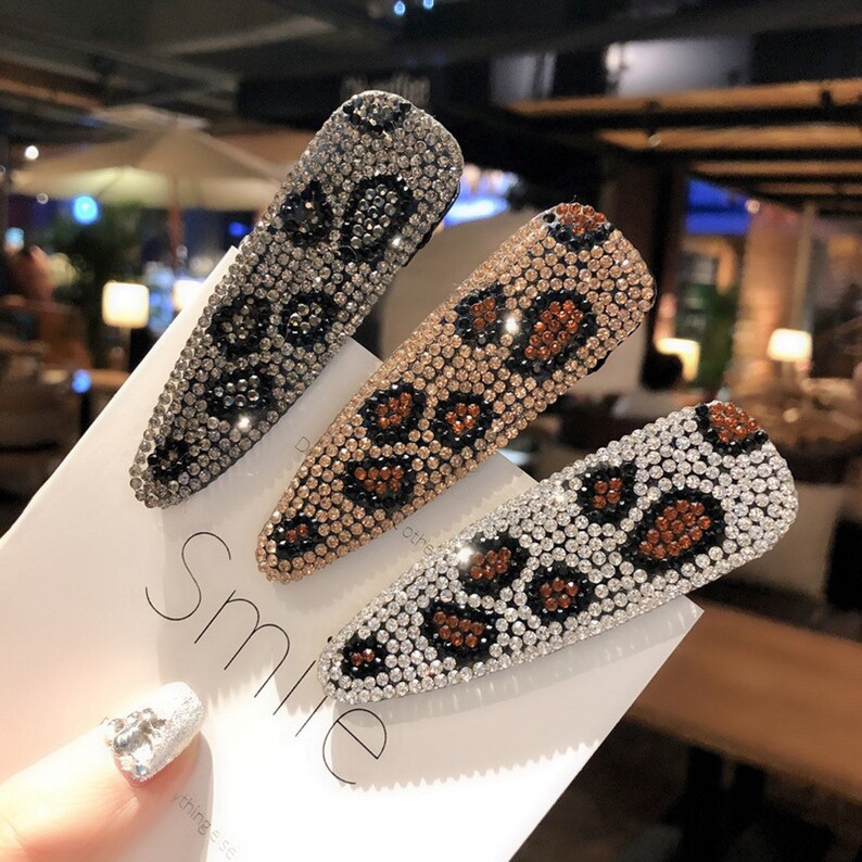 Fashion Leopard Diamond Girls Hair Clip Bobby Clip Korean Lady Etsy