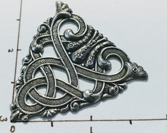 Celtic Design Stamping Ornate triangle Oxidized Sterling Silver
