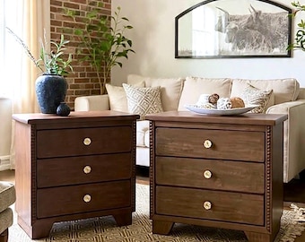Solid Wood 3-Drawer Nightstands with Beaded Trim – Anthropologie Inspired Accent Tables