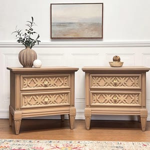 Sold sold  Natural Wood Mid-Century Modern Carved Nightstands  End Tables Bedside Tables