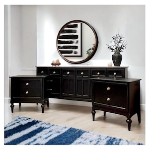 Beautiful Mid-Century Modern 9 Drawer Dresser Buffet and Matching Nightstands Bedroom Set- 3 piece set