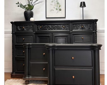 SOLD** Vintage Black French Provincial Wood Nightstands
