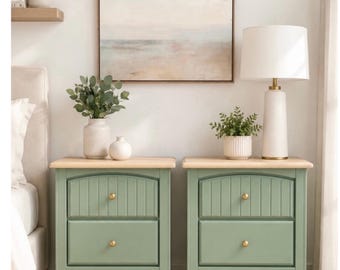 Charming Sage Green Nightstands End Tables Bedsde tables with Scalloped Trim