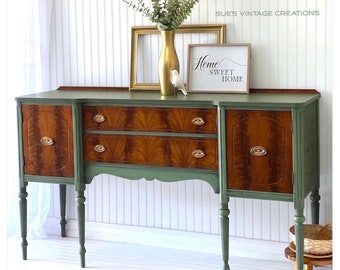 SOLD! SOLD ! SOLD -Do Not Purchase. Antique Mahogany Flamed Wood and Green  Sideboard, Buffet Server, Transitional Credenza