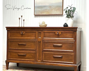 Sold Sold  Mid-Century Modern Wood Dresser Credenza: 6-Drawer Storage