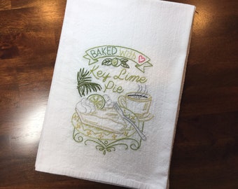 Key Lime Pie Hand Embroidered Dish Towel