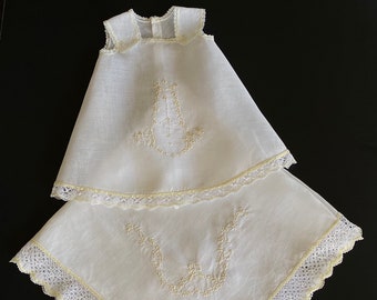 Cota y Sabanilla para Beba, Baby Girl set, dress and blanket, 100% handkerchief linen & mundillo lace, handmade in PR