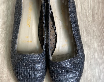 Leather Woven Black Slip On Shoes