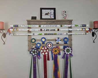 Wooden Award Display Rack:  For dog agility title bars and ribbons &quot;Standard&quot; 3-bar design 36&quot;