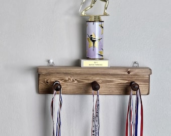 Wooden Medal Award Holder, Dog leash holder with Shelf