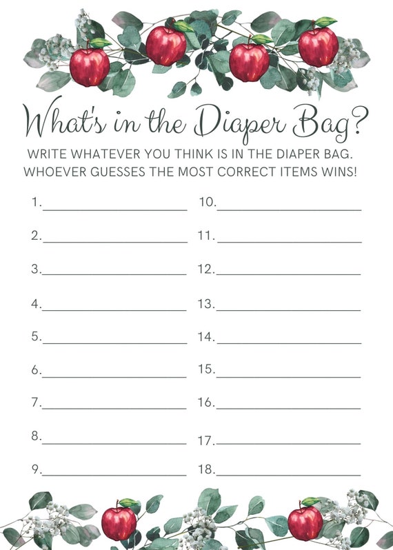 What's in the Diaper Bag Baby Shower Game Etsy