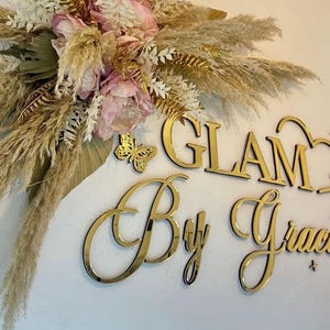 Custom Mirror Acrylic Salon Logo Sign | Gold Silver Rose Gold | Beauty Hair Nail Lash Business Wall Sign | Multiple Sizes image 1