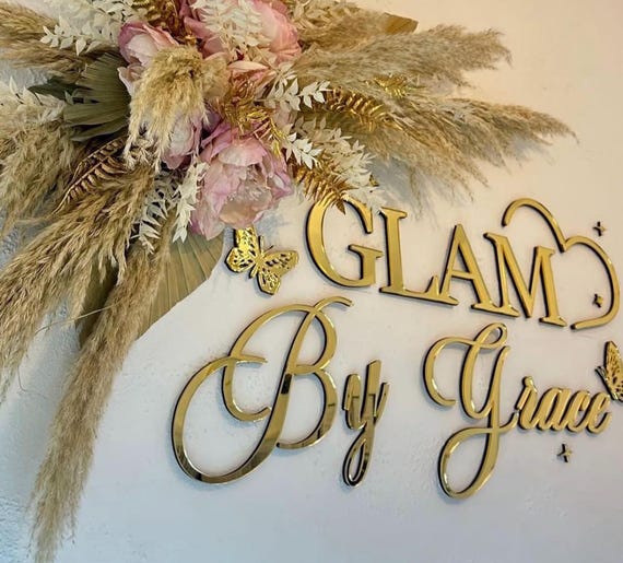 Custom Mirror Acrylic Salon Logo Sign | Gold Silver Rose Gold | Beauty Hair Nail Lash Business Wall Sign | Multiple Sizes
