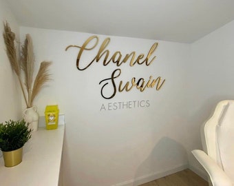 Custom business sign, Acrylic Mirror Salon Logo Sign, Rose Gold Silver, Beauty Hair Nail, Business