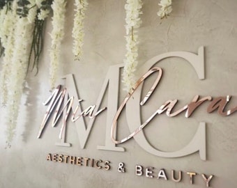 Acrylic Mirror Logo Sign - Customised Business Sign Logo Mirror - Rose Gold Silver - Beauty Hair Nail Salon Sign