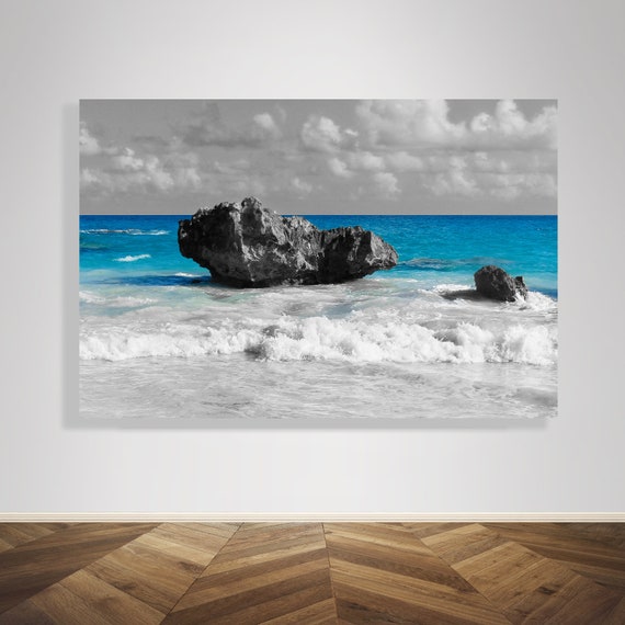 Black And White Color Splash Beach Boulder Wall Art Beach Etsy