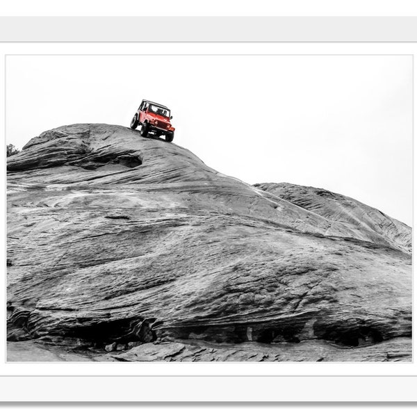 Jeep, Slickrock, Jeep trail, Moab, Utah, Black and White, Color splash, Printable Art, Landscape Photograph, Instant Download, Photograph