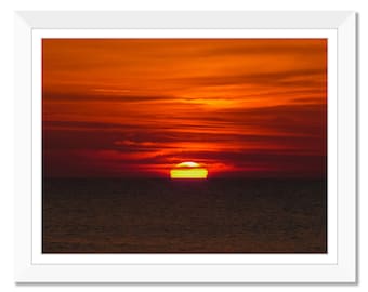 Ocean Red Sky Sunset Photography Print, Ocean Sunset Sky, Home Decor Printable Art, Digital Download, Coastal Wall Art