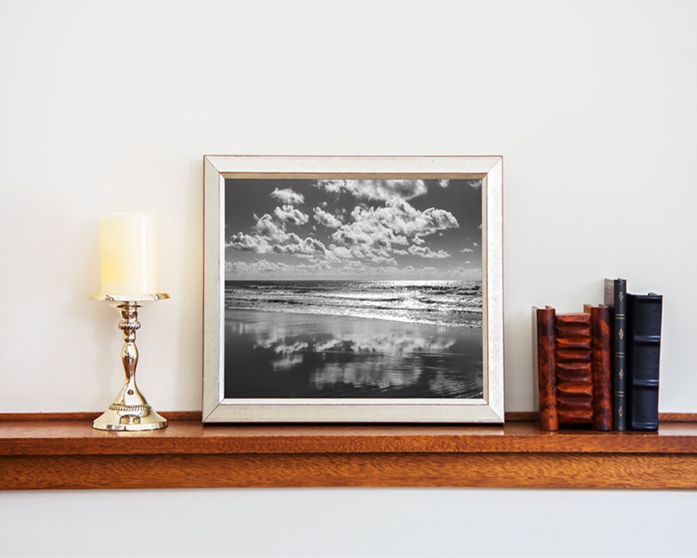 Black and White Beach Print, Beach Photograph Print, Digital Print