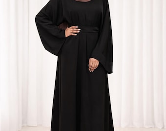 Svart Abaya Maxiklänning, Kimonoärm, Modest Muslimskt Mode