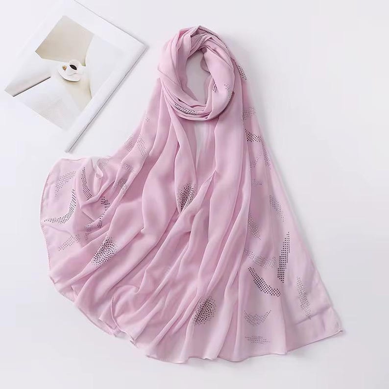 Svart chiffong hijab med strass, lätt och blygsam huvudduk för vardagsbruk, bröllop bild 4