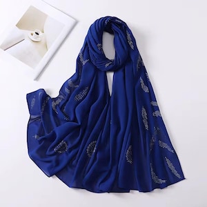 Svart chiffong hijab med strass, lätt och blygsam huvudduk för vardagsbruk, bröllop bild 10