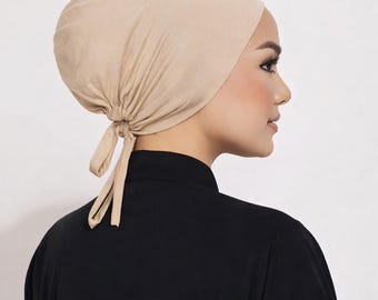 Justerbar hijab med knytband | Heltäckande halkfri hijab med hatt