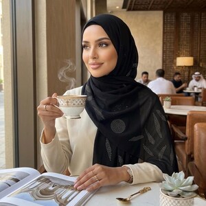 Svart chiffong hijab med strass, lätt och blygsam huvudduk för vardagsbruk, bröllop bild 2