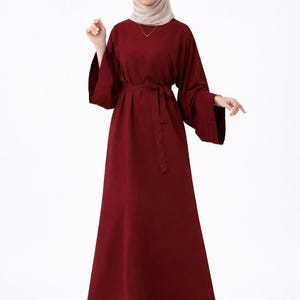 burgundy hijab dress Eastessence presents Basic double side slit detail everyday abaya dress available only at eastessence.com. XS / 58 [+$ 4.99] / Maroon main image 0
