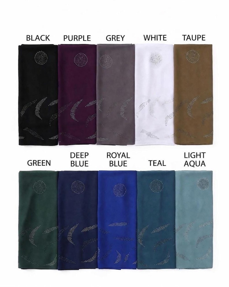 Svart chiffong hijab med strass, lätt och blygsam huvudduk för vardagsbruk, bröllop bild 18