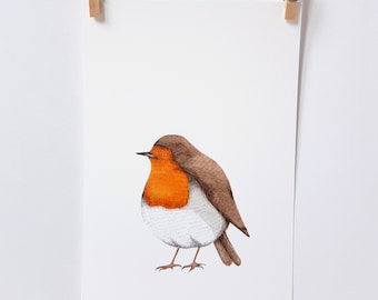 Robin, Digital Print, Hand Illustrated, A5