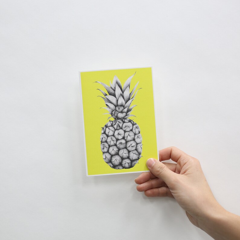 Pineapple Greeting Card, Yellow, Hand Illustrated, A6 image 3