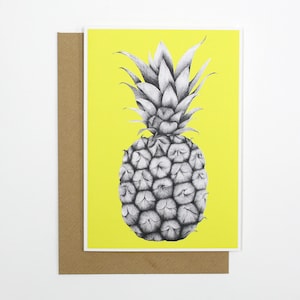 Pineapple Greeting Card, Yellow, Hand Illustrated, A6 image 1