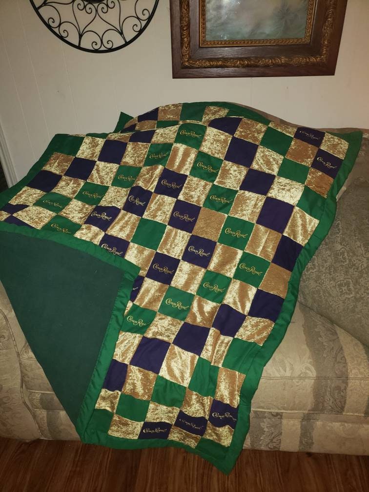 Crown Royal signature bags throw blanket purple and green gold Etsy