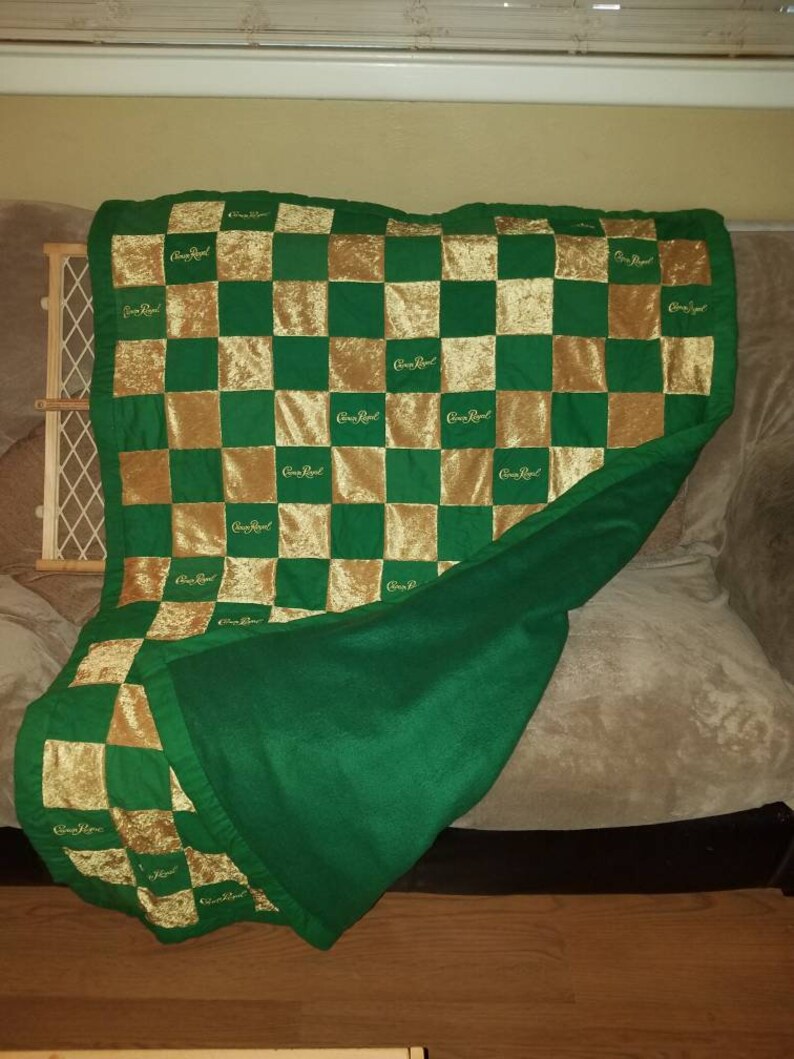 Crown Royal green apple and gold throw quilt | Etsy