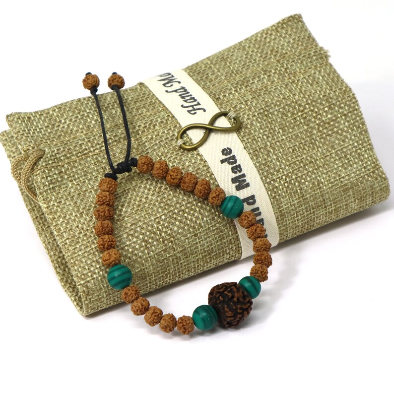 Man bracelet old rudrakhsa Buddhist bracelet malachite bracelet Rudraksha bracelet Wrist mala Spiritual Green Tara